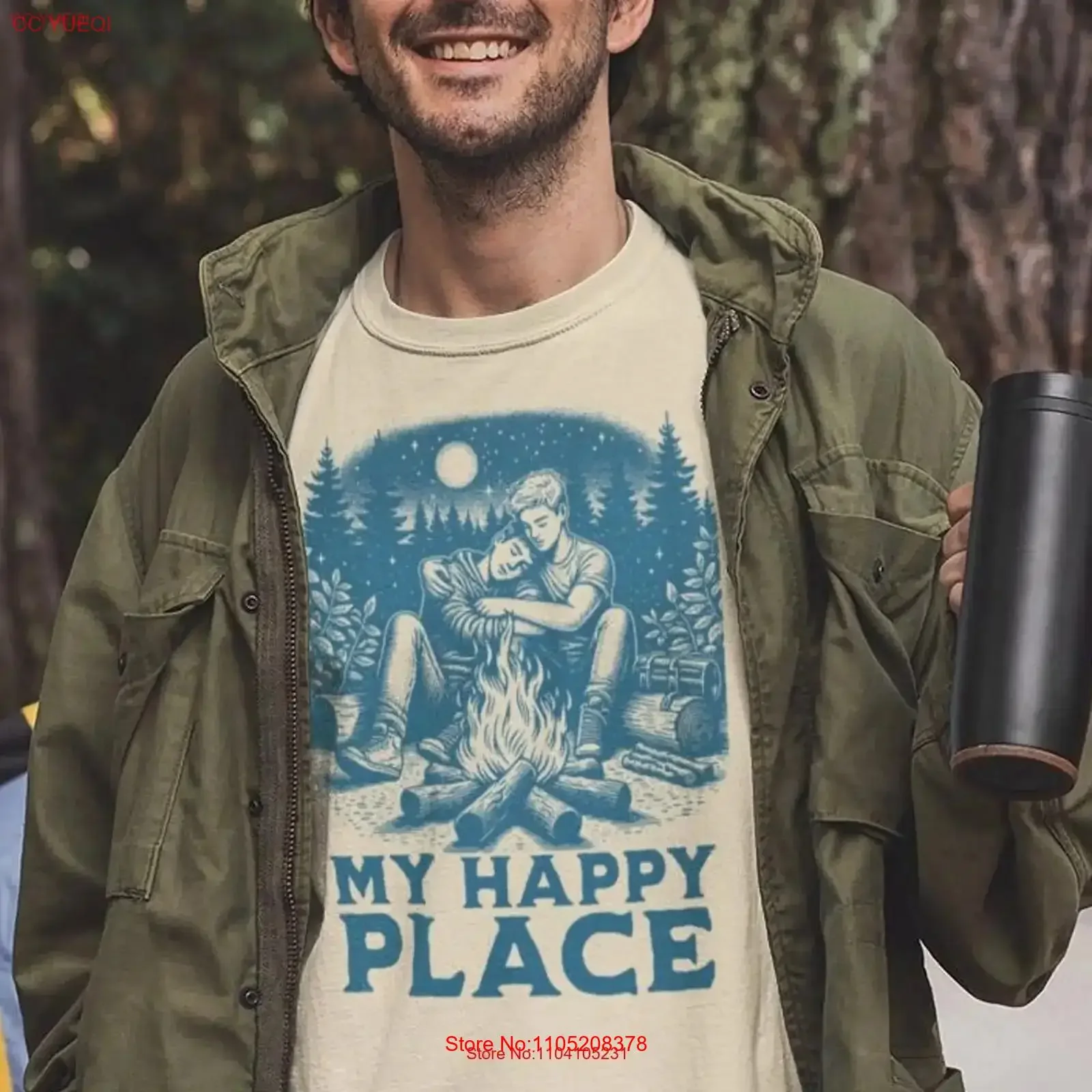 LGBT My Happy Place Gay Camping T Shirt Outdoors Camp Cuddles Softstyle vintage Washed Versatile Stylish fashion Casual Soft