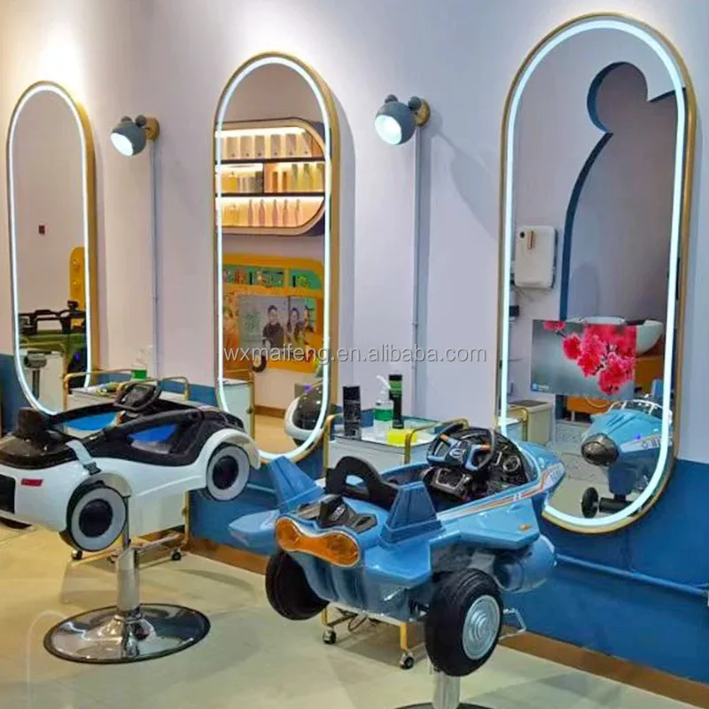 

Wholesale Newest Design With Light TV Exclusive Children's Barbershops Wall-mounted Hair-cutting Bathroom Hair Salon Mirror