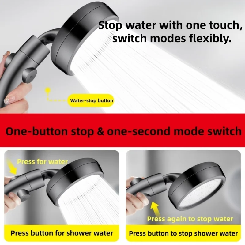 Bathroom Powerful Booster Arc Showerhead,Top Spray&Handheld Shower Head Dual Function 360° Swivel,One-Click Stop,Soft Water Flow