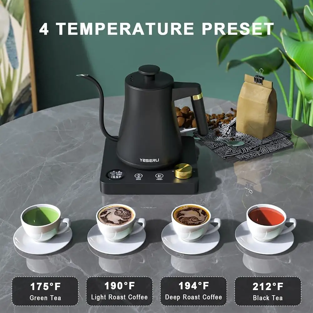 Hervidor eléctrico con cuello de cisne de 1200 W ±1 ℉   Control de temperatura Pantalla digital Despeje sobre café Té 12H Mantenga el pico sin goteo de ebullición rápida caliente