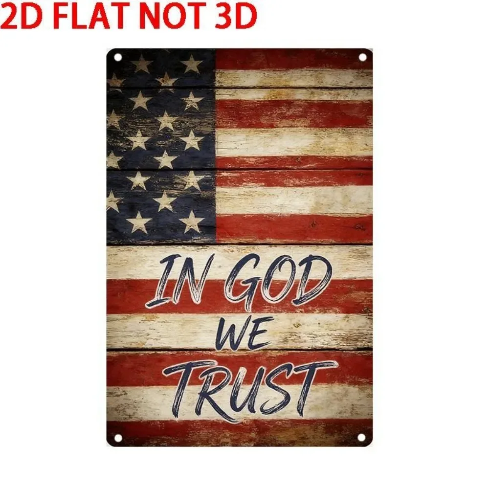 Vintage Aluminum Tin Sign God We Trust US Flag 8x12 Inch Waterproof Durable Wall Art for Home Living Room Man Cave Indoor Outdoo