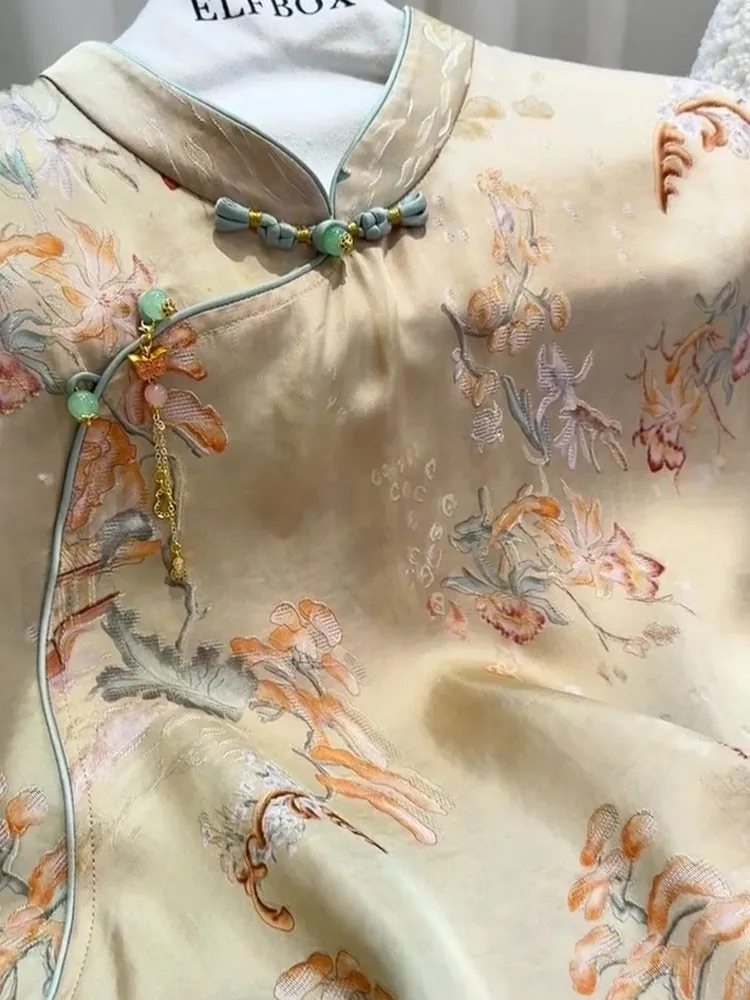 Elegant and refined short-sleeved women's new Chinese-style button-up plus-size top