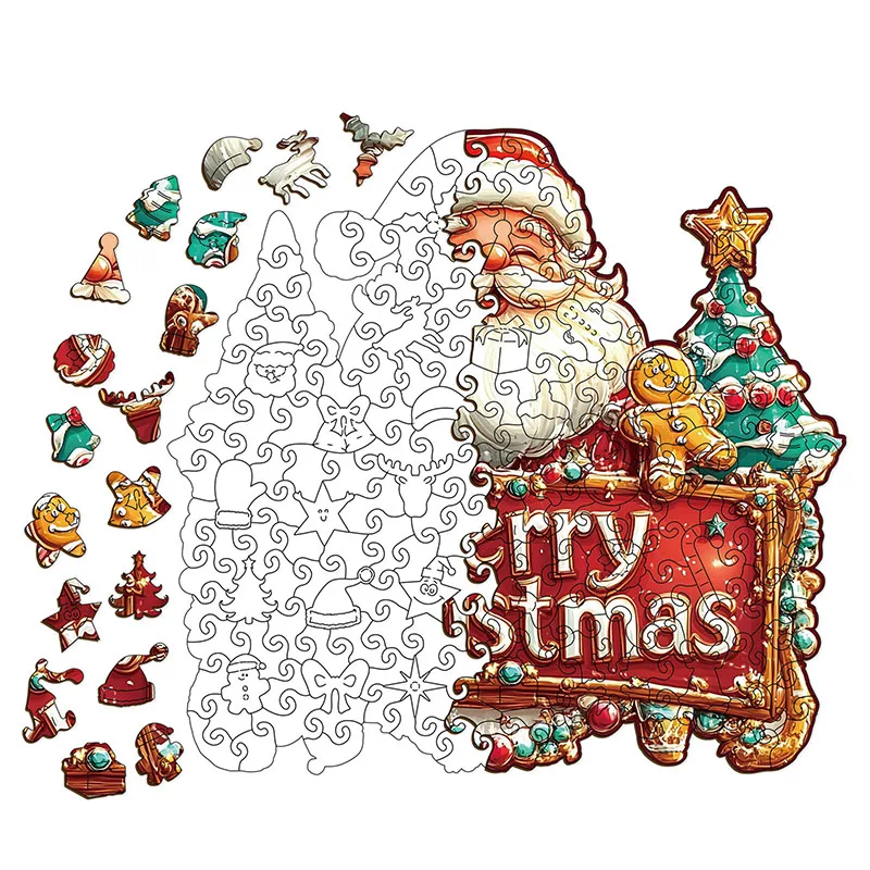 Natal papai noel quebra-cabeça de madeira 191 pçs em forma irregular quebra-cabeça jogo aniversário presentes de natal cofrinho decoração de casa