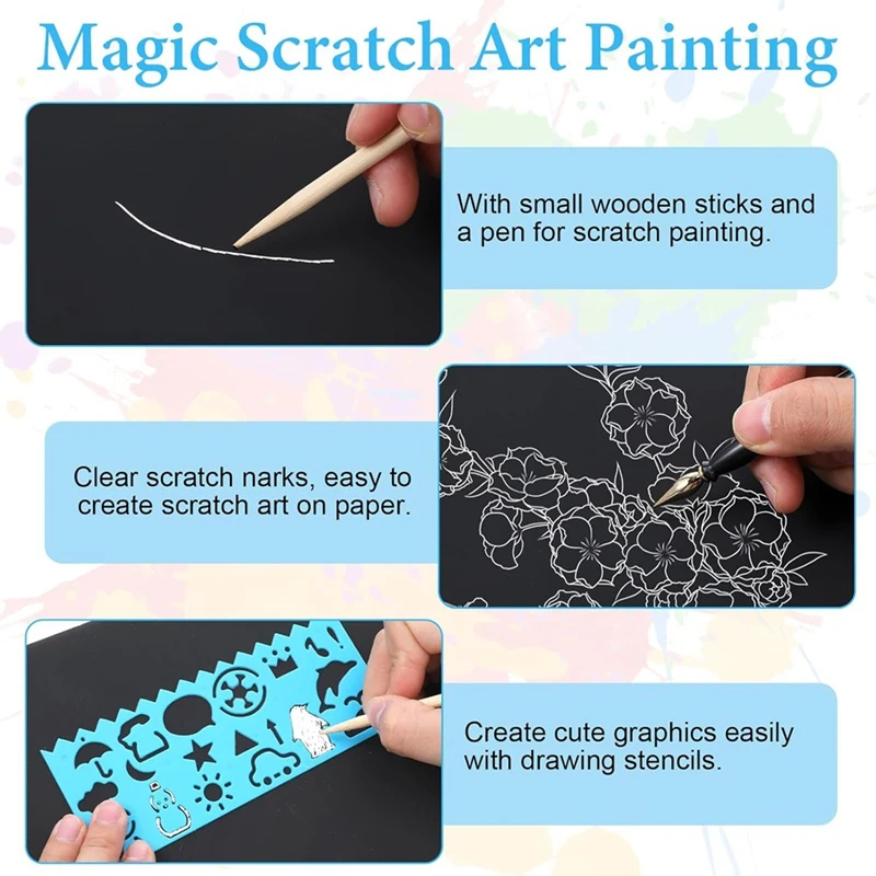 Scratch Paper Art Set 50 Sheets 7.8X11.2 In Black Coated Scratchboard Paper Scratch Paper For Kids Adults