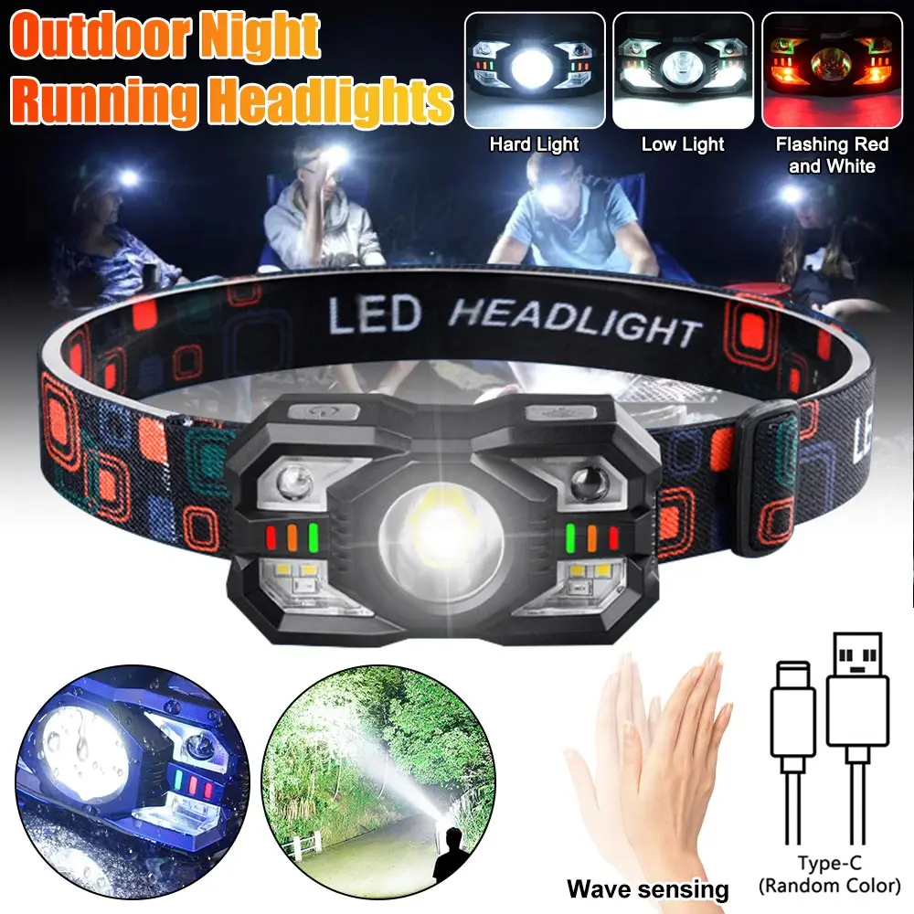 

Led Headlamp Rechargeable Headwear Strong Light Sensor Flashlight Night Fishing Light