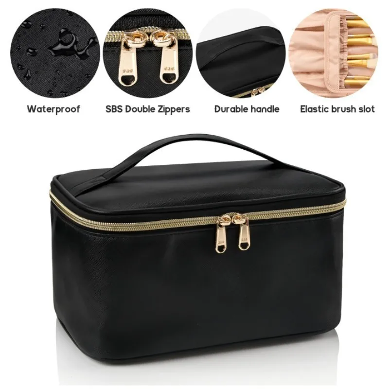 PU Leather Travel Shower Storage Bag - Large Capacity, Lightweight, Divided - Women's Handheld Makeup Bag