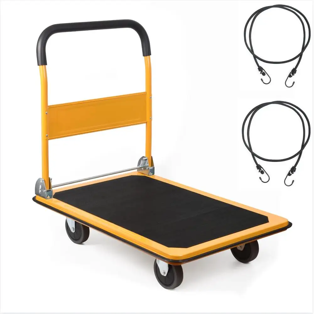 Heavy Duty Platform Cart 880lbs Load Capacity Foldable Push Dolly 35.8x24x34.3in Silent Wheel Design and Comfort Grip Armrests