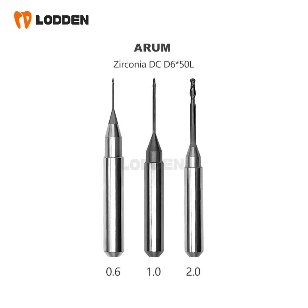 ARUM Milling Bur Grinding Lithium Disilicate/Zirconia/Metal D6 Shank 50mm Length 2.5/1.5/1.0/0.6mm Dental Milling Cutter CAD CAM