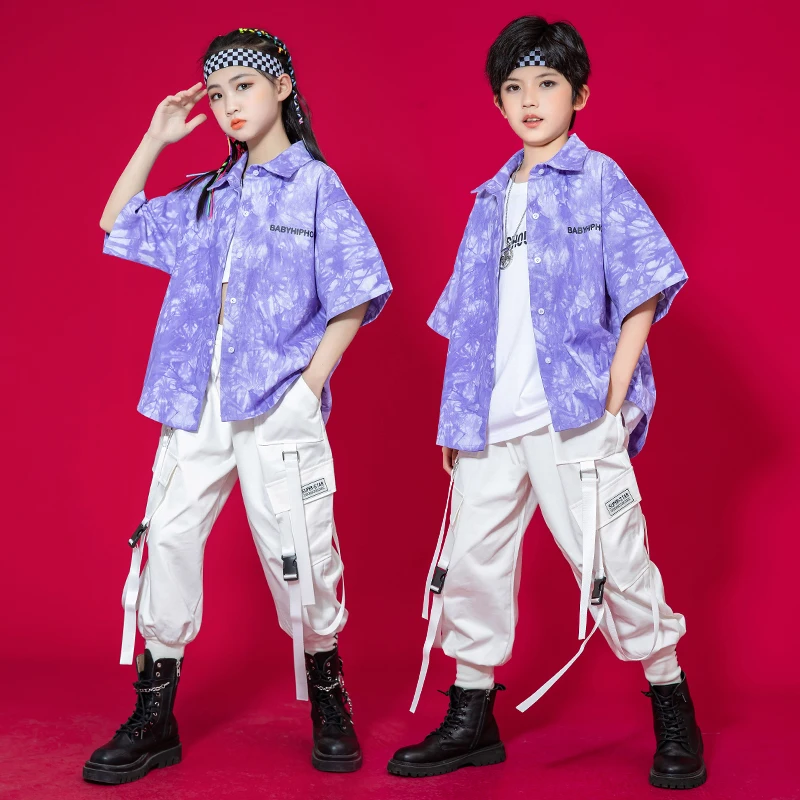 Bambini Teen Cool Hip Hop abbigliamento Tie Dye camicia a maniche corte Streetwear pantaloni Cargo per ragazza ragazzi Jazz Dance Costume Stage Clothes