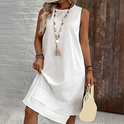 Elegant Floral Printed Lace Stitching O-Neck Sleeveless Women Summer Loose Tank Dress