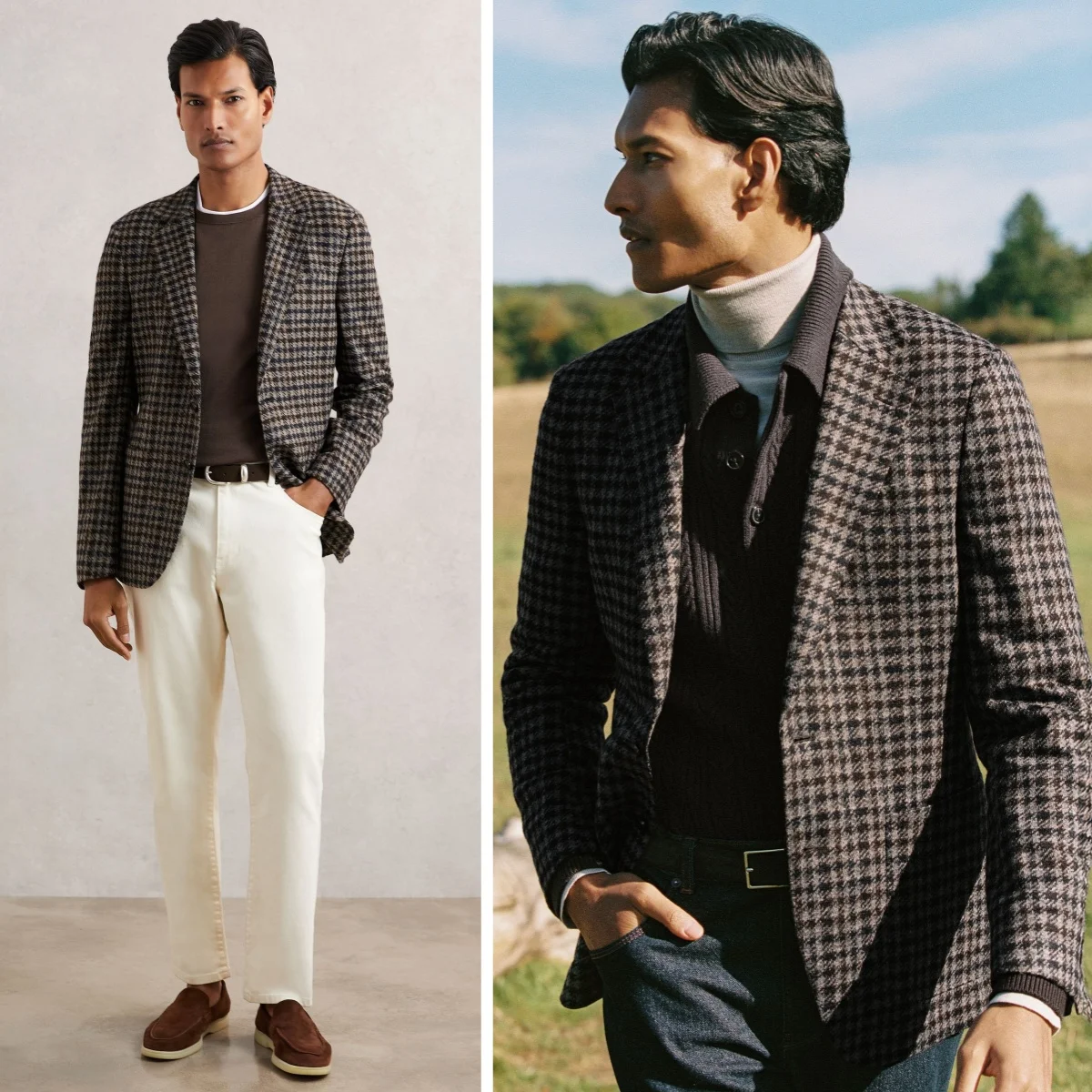 Men's Checkered Blazer with Two Buttons One-Piece Business Suit Jacket Notch Lapel Houndstooth Fashion Outerwear Customized