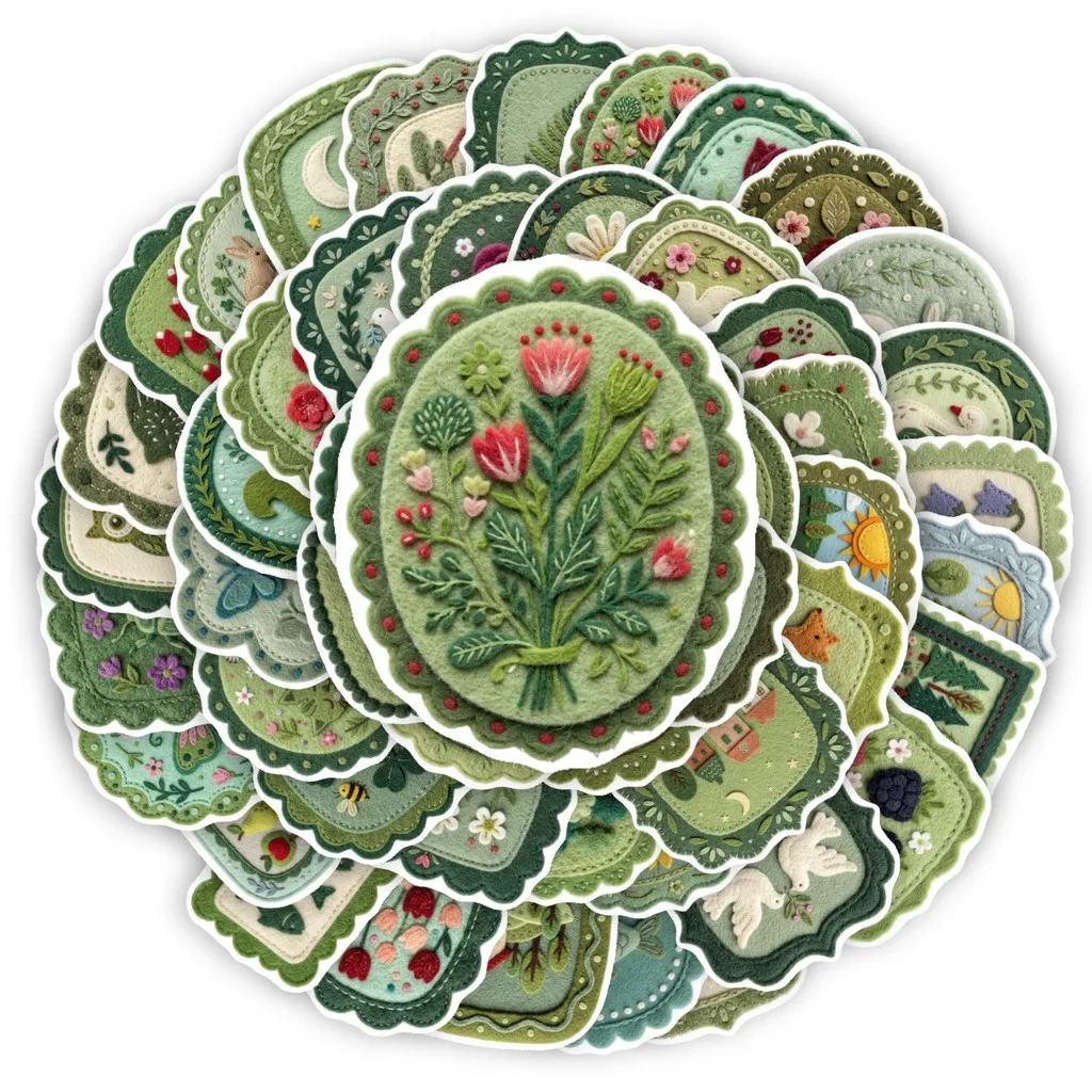 50Pcs Felt‑Effect Vintage Stickers Simulation Wool Felt Forest Wildflower Mushroom Waterproof Decal for DIY Giajar Sticker Store