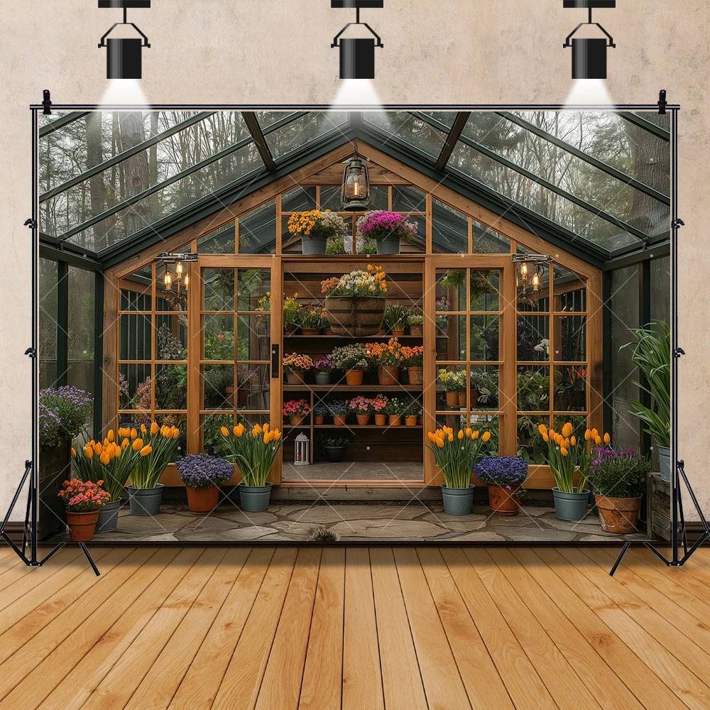 Spring Floral House Scene Background Custom Adults Child Birthday Portrait Photography Backdrop Potted Plant Decor Photo Studio