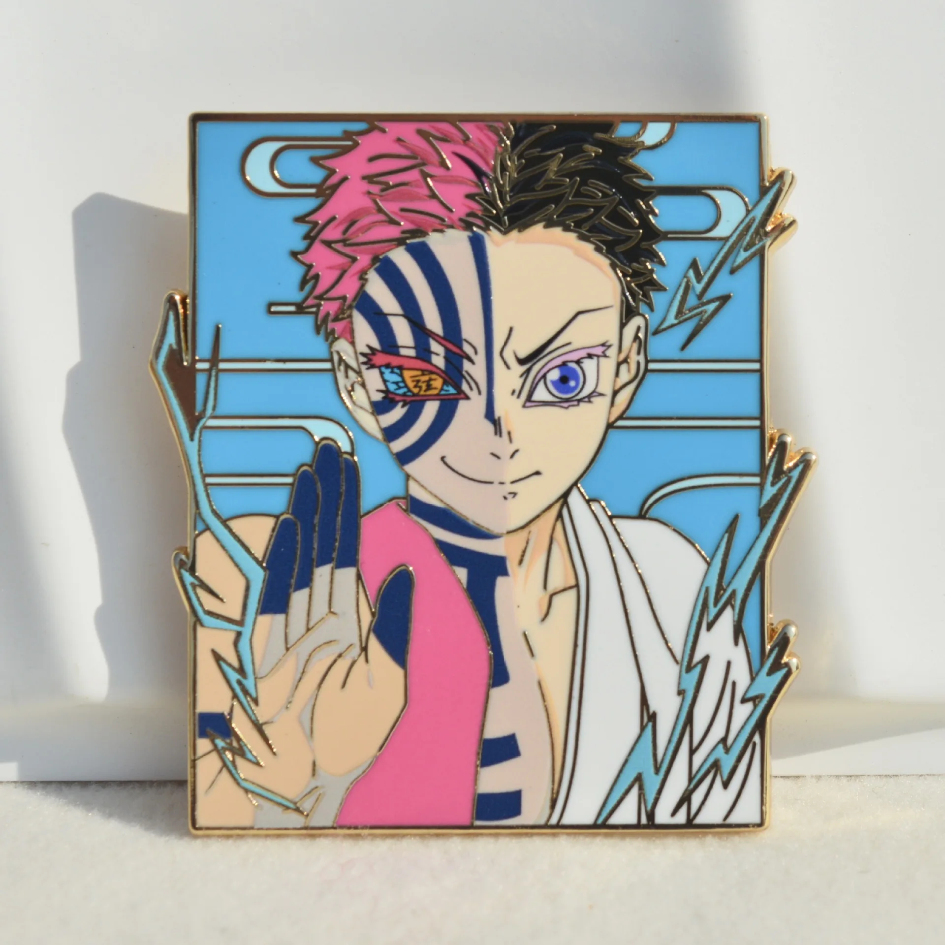 Akaza Hakuji Enamel Badges Anime Demon Slayer Pins Manga Kimetsu No Yaiba Brooches Bag Backpack Clothing Lapel Cosplay Toy Gifts