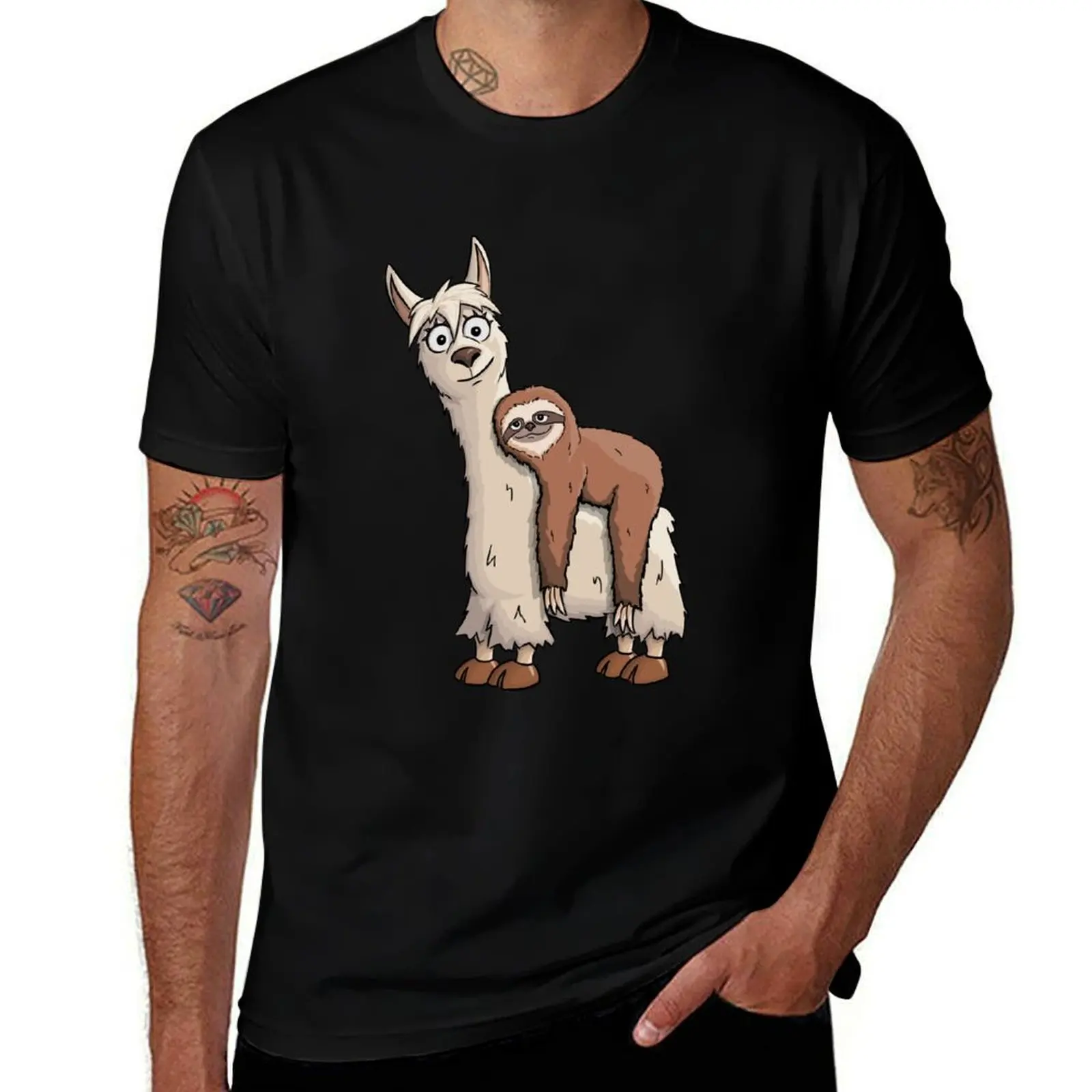 Funky Chilled Sloth Riding A Fancy LLama Gift T-Shirt Quick Dry Training Short Sleeve Tee
