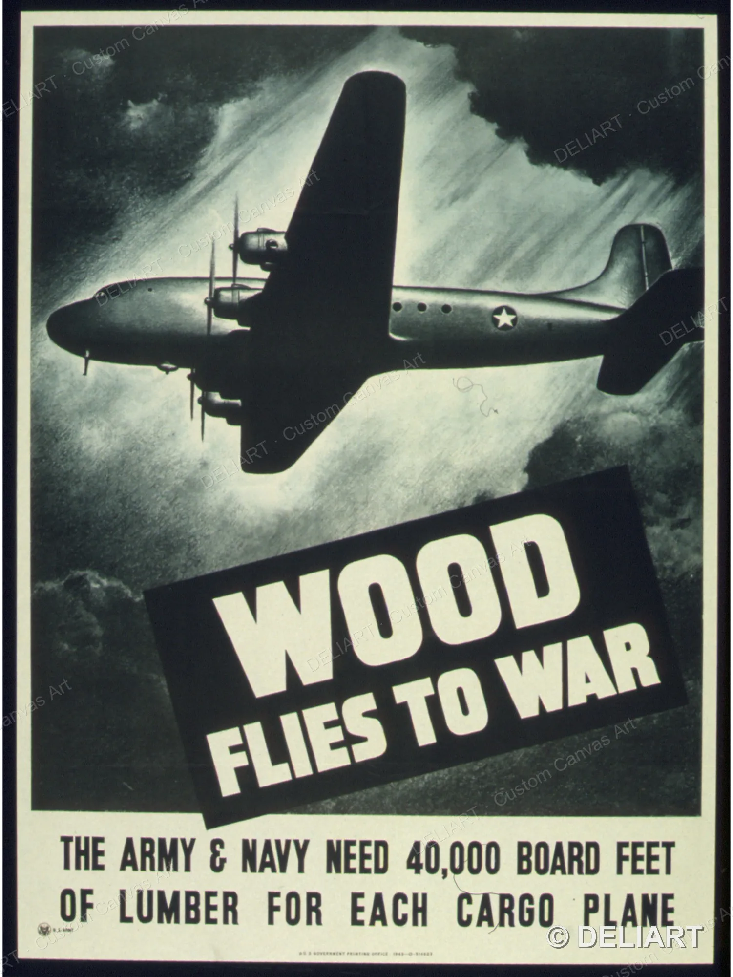 WOOD FLIES TO WAR (CARGO PLANES ARMY PLYWOOD) Vintage WWII Propaganda Canvas Wall Art Poster Print Retro Home Decor Unframed