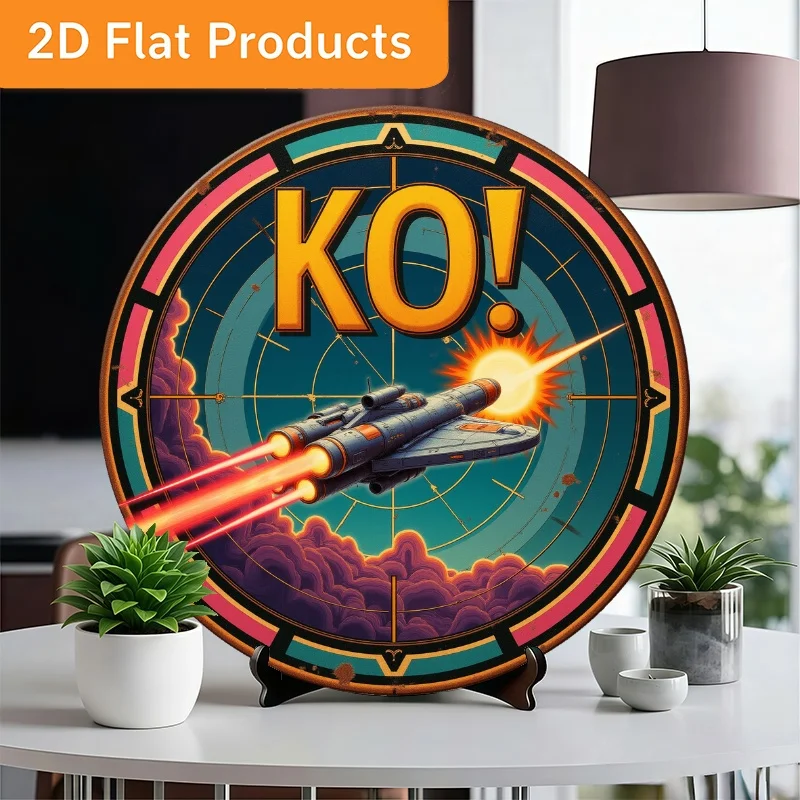Galaxy Spacecraft Laser Metal Sign 11.81x11.81 Inch Round Wall Decor for Living Room Garden Patio Bar