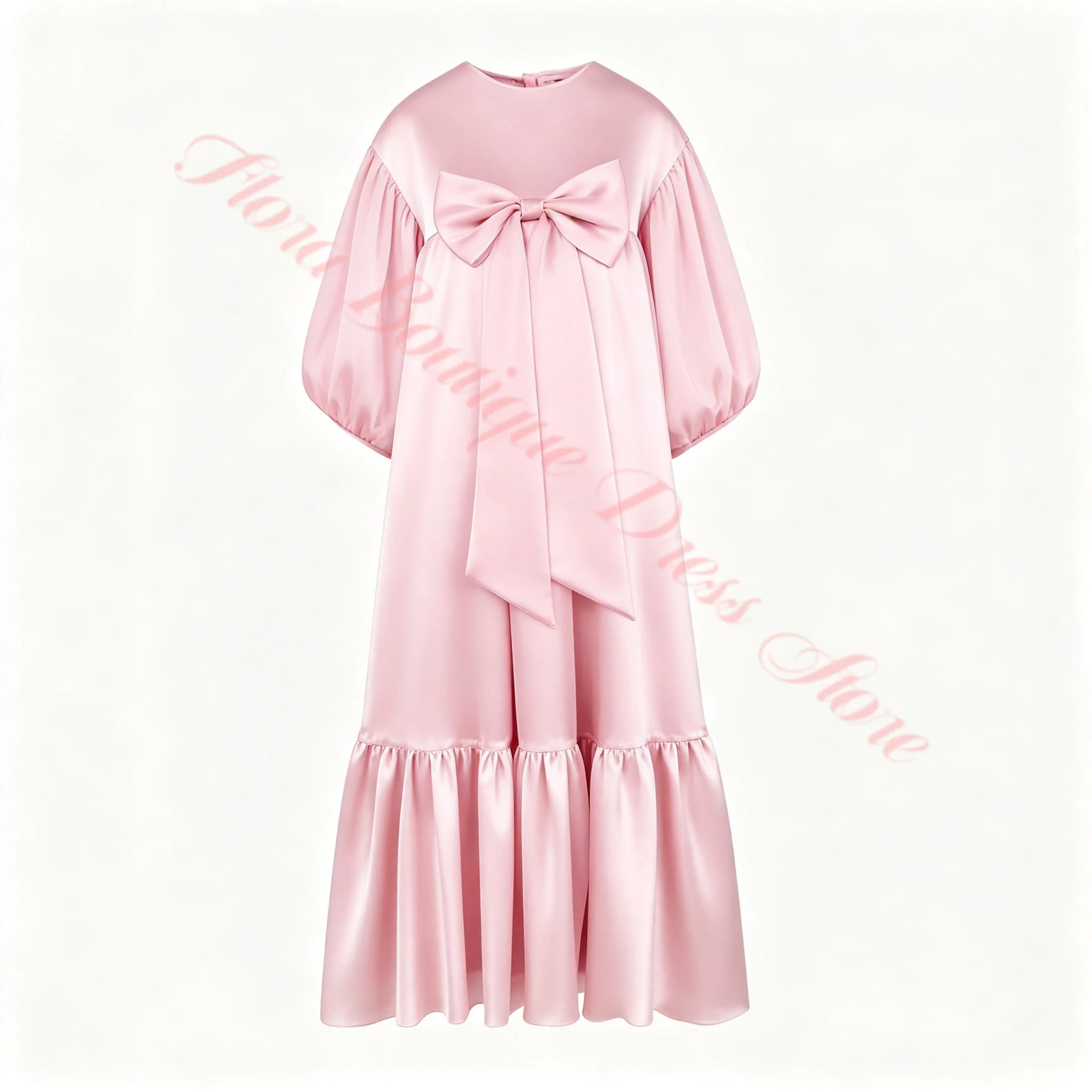 Ball Gown Flower Girl Dress for Kids High Waist Balloon Sleeves First Communion Dress with Satin Bow Custom Wedding Party Gown