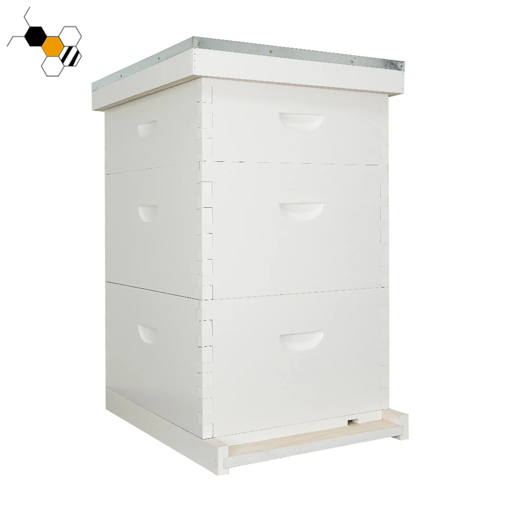 

White Painted Beehive 10 Frames 3 Layers Langstroth Bee Hive