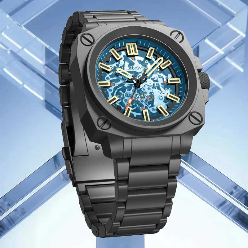 FeelNever Professional Automatic Men's Watches Casual Steel Band Sapphire Crystal Waterproof Luminous Mechanical Man Watch Gifts