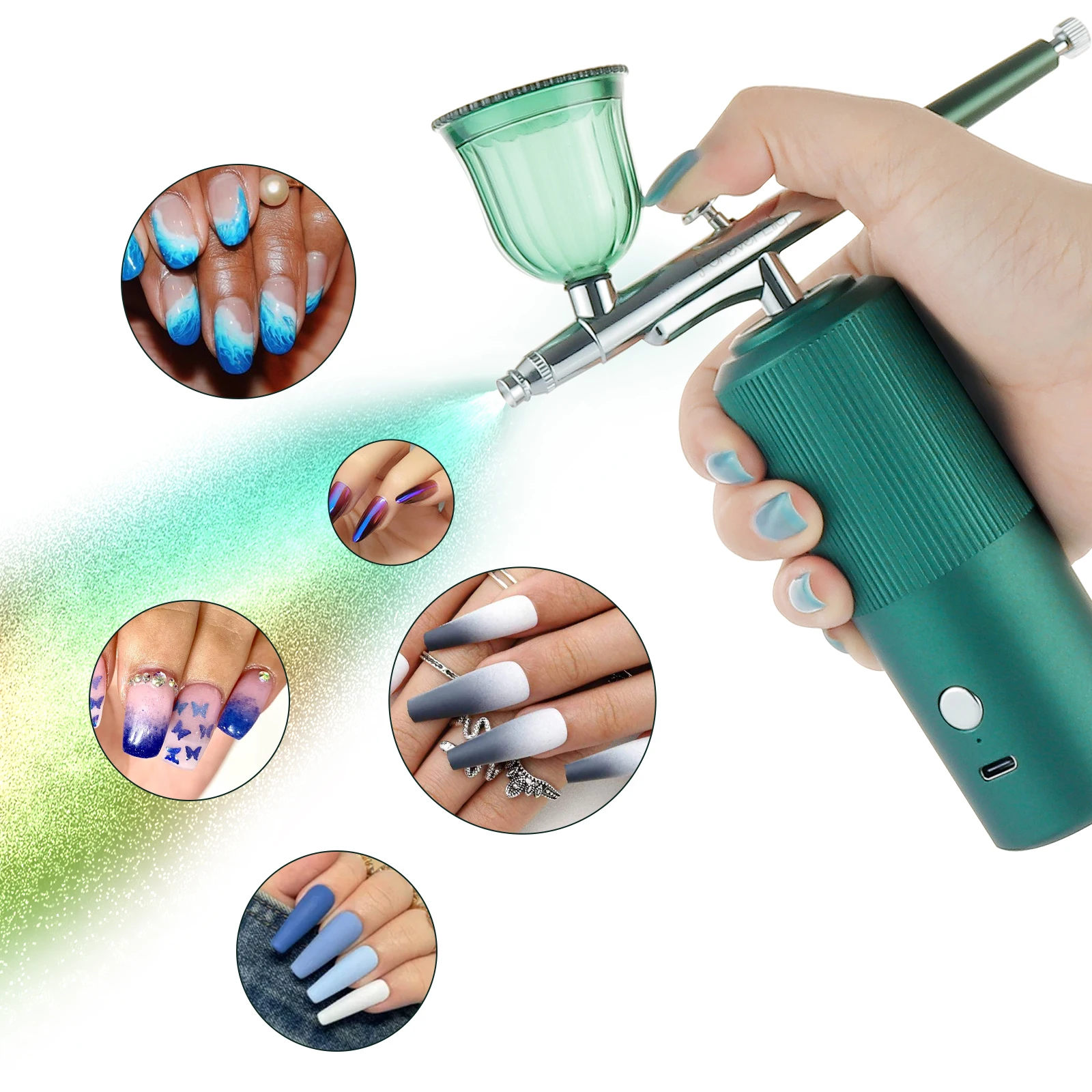 

0.3mm Airbrush Air Compressor Nano Mist Spray Gun Skin Hydrating Use for Nail Art Tool Cake Painting Craft Tool