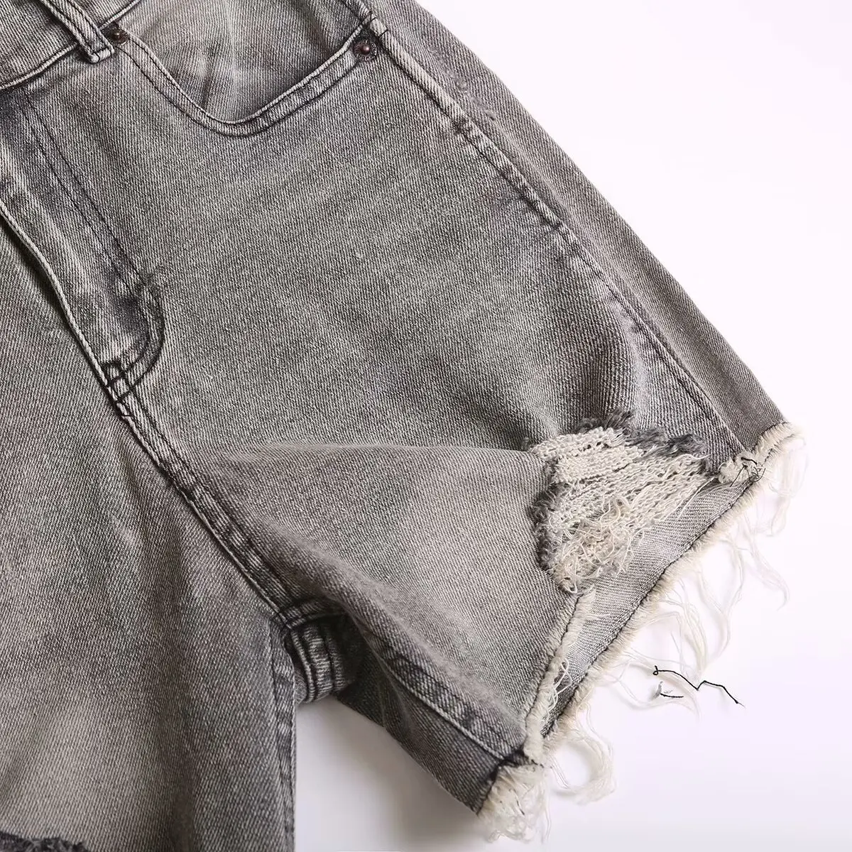 Shorts jeans casual para mulheres, shorts retrô buraco, zíper de cintura alta, moda feminina, novo, 2024