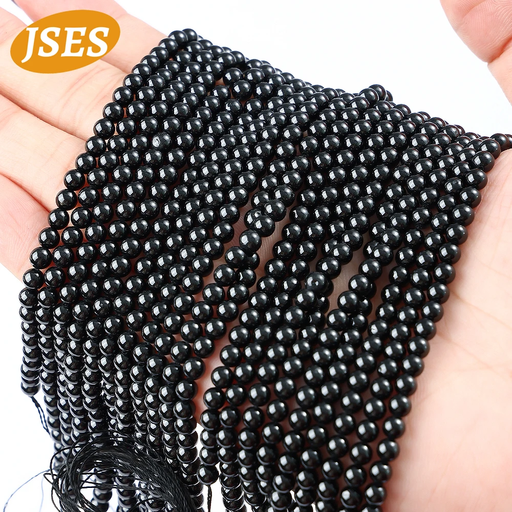 JSES Beads 2/3/4mm Natural Semi-Precious Stones Black Spinel Loose Bead for Women Jewelry Making DIY Bracelet Necklace 15 Inches