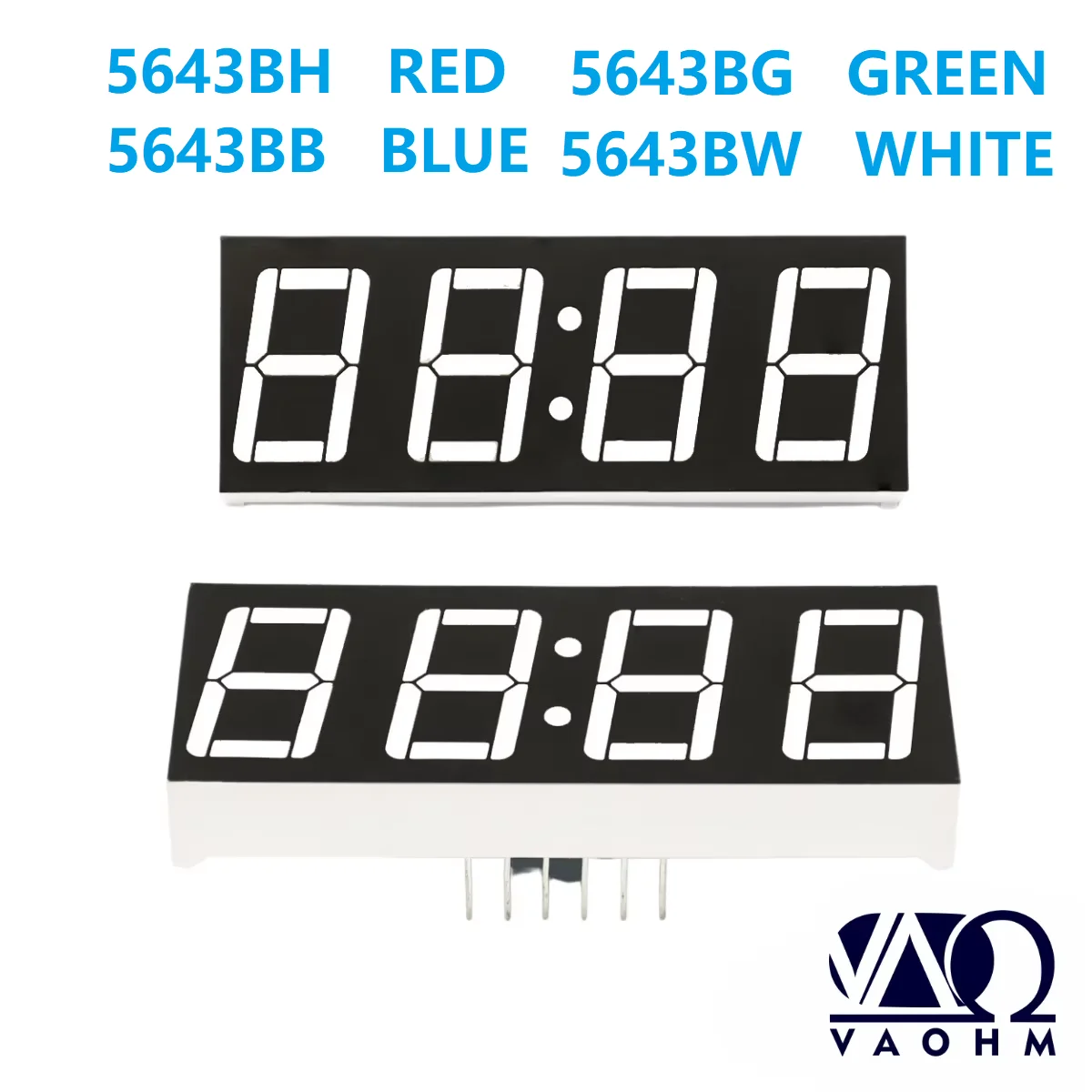 

10 шт. 5643BH 5643BB 5643BG 5643BW 0,56-дюймовый 4-разрядный семисегментный светодиодный дисплей с общим анодом, красный, синий, зеленый, белый