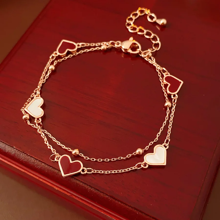 طبقة مزدوجة القلب الحب سلاسل أساور للنساء فتاة جديد الفولاذ المقاوم للصدأ العصرية فريتيلاري أساور هدية عيد ميلاد مجوهرات الحفلات C1