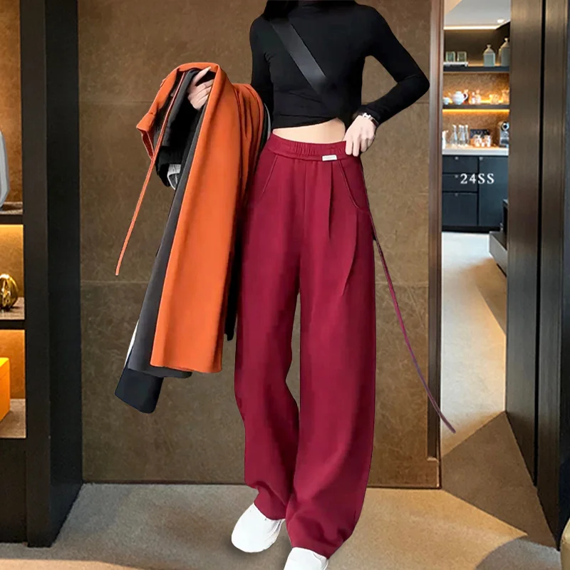 

Luxury Solid Floor Pants Korean Lace-up High Waist Wide Leg Pants Drape Casual Straight Loose Mop Long Pants y2k Casual pants