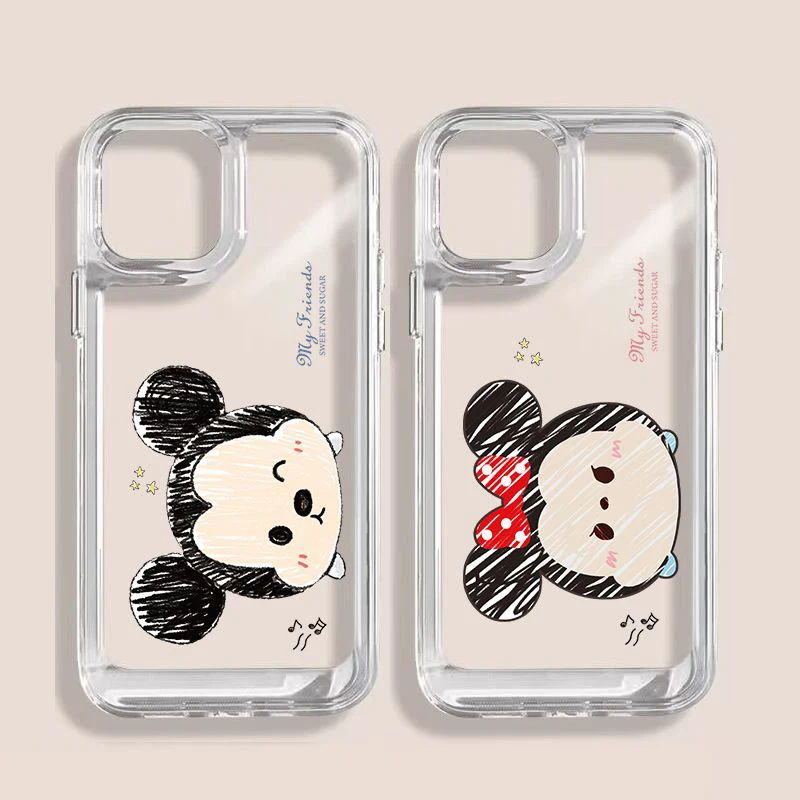 New Disney Mickey Minnie Mouse Hand Drawn Cartoon Phone Case For iPhone 15 14 13 12 16 Pro Max XR XS X 7 8 Plus Clear Soft Cover