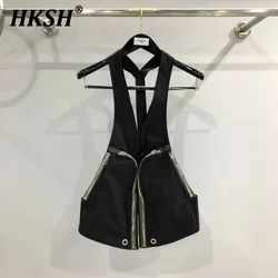 HKSH Summer New Men's Tide Dark Color Contrast Zippers RO Tank Tops Cotton Chic Niche Design Tactical Vest Fashion Jacket HK1384