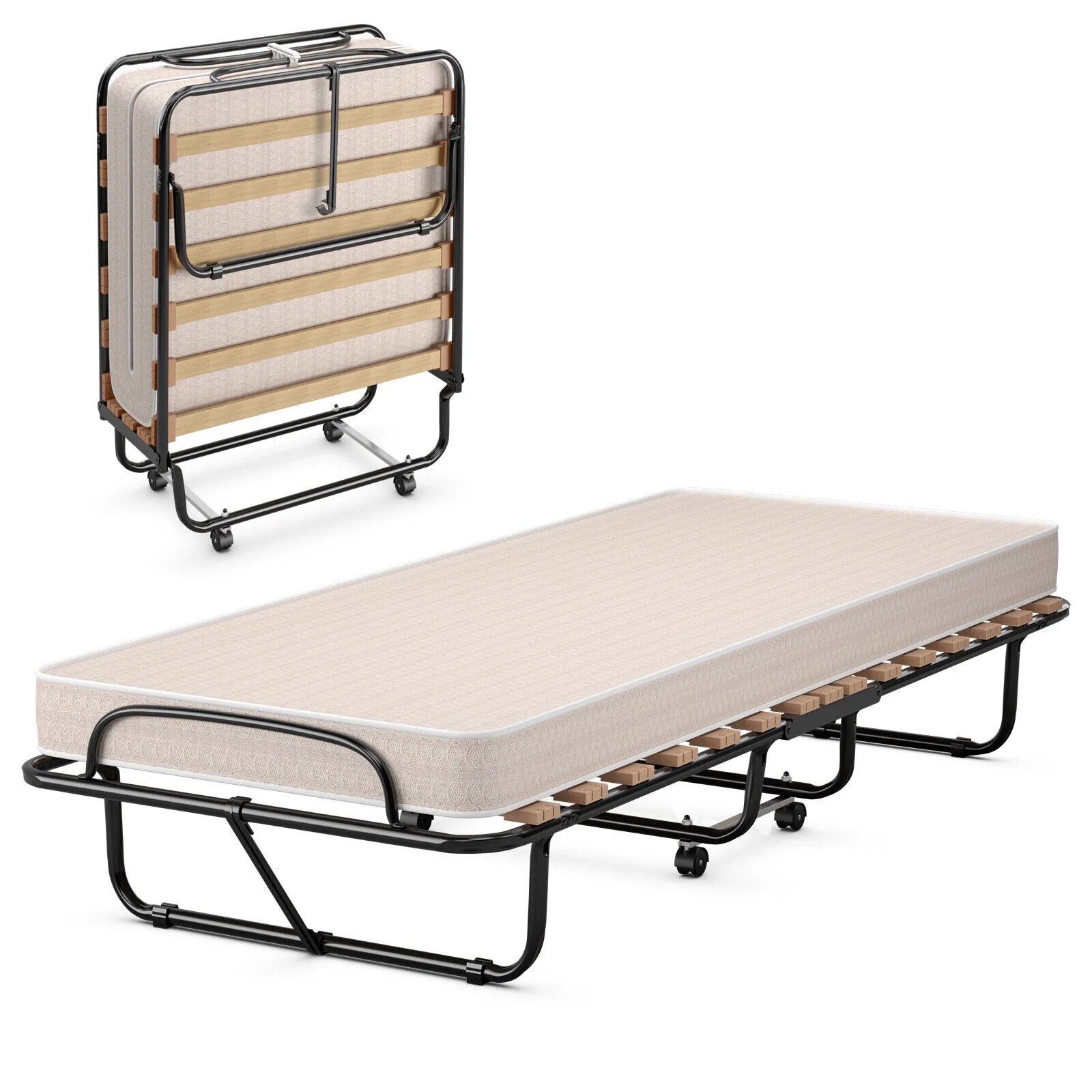 Portable Folding Bed with Memory Foam Mattress Rollaway Cot Made in Italy United States