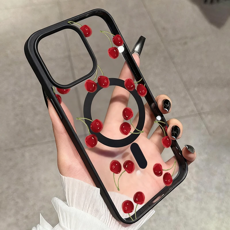 Rotes Kirschmuster Transparente Handyhülle für iPhone 17 16 15 11 14 13 12 Pro Max Plus Hüllen 17Air für Magsafe Silikon Magnetische Abdeckung – Detail 5