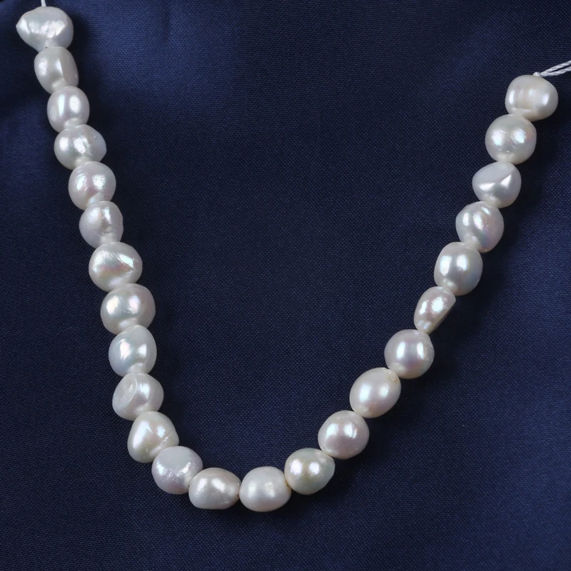 7-8mm side hole natural white real loose freshwater baroque pearl beads strand for jewelry making