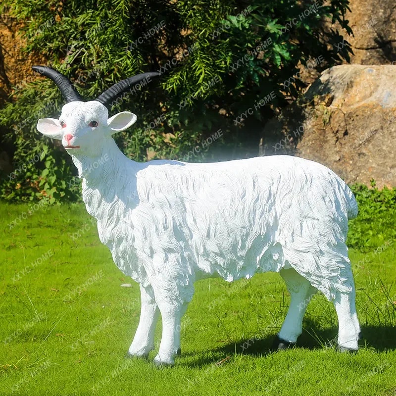 Fiberglass Simulation Goat Sculptured Ornaments Outdoor Kindergarten Forest Landscape Farm Animal Model Lawn Decoration Fairy