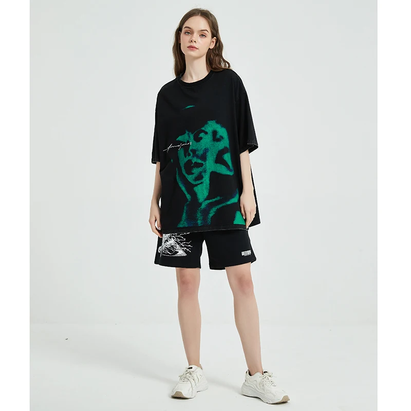 Men T Shirt Streetwear Hip Hop Oversized T Shirt Soulmate Shadow Graphic Tshirt Distressed Harajuku Ripped Tops Tees Cotton