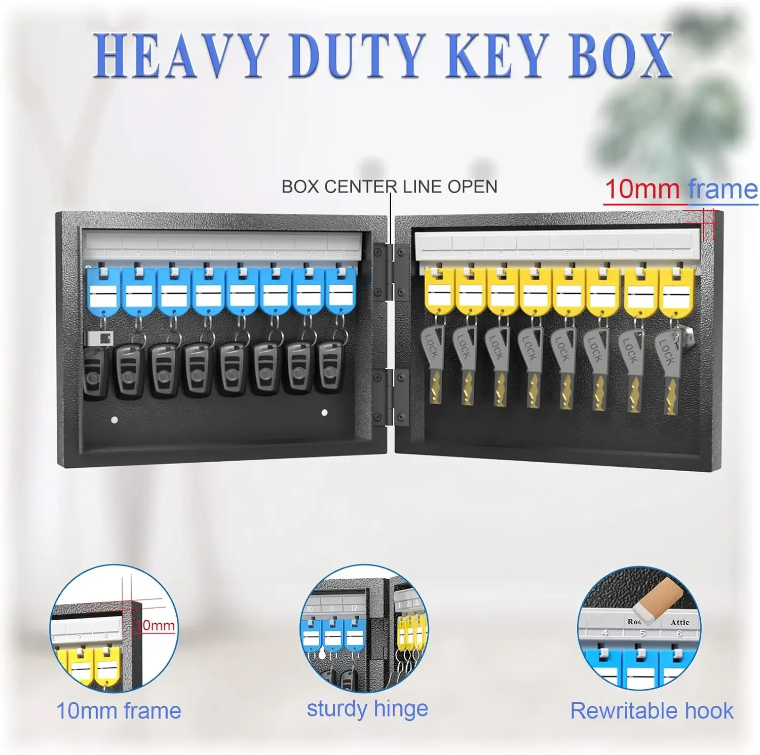 16 Key Cabinet Organizer, Key Safe Box, Key Safe Security Storage Lockbox Holder for Valets, Car and House Keys, Key Keeper Box