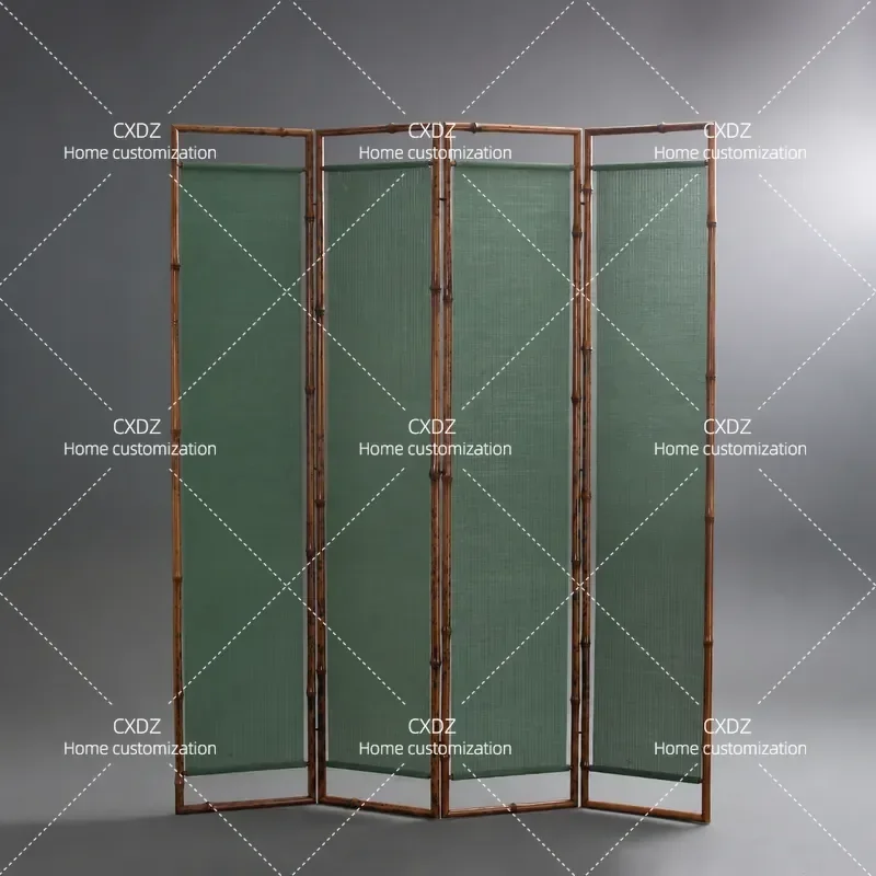 Black Bamboo Silk Screen Folding Room Divider 1.8m Semi Transparent Partition for Bedroom Study Living Room Two Panel Decor