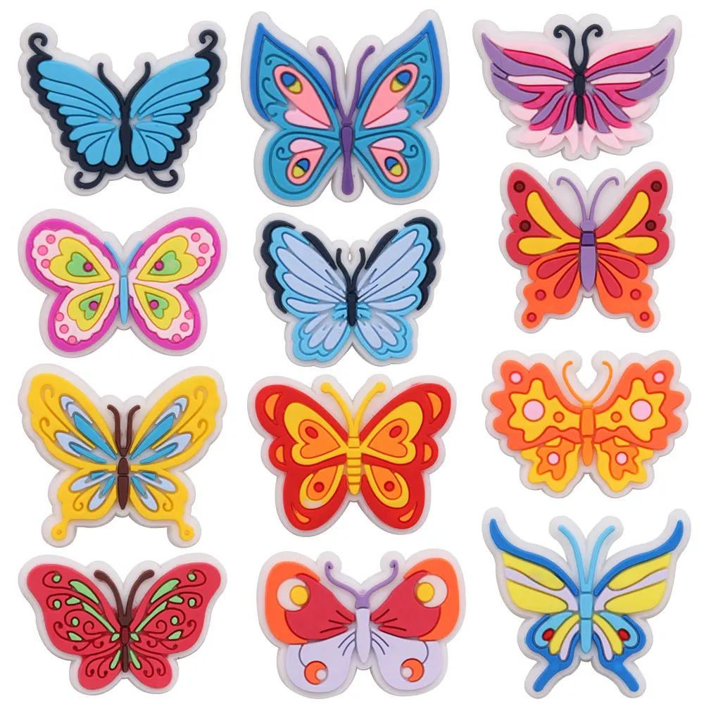 9-12Pcs Animal Butterfly Shoe Charms PVC Decorations DIY Sandal Hole Shoes Buckle Accessories Fit Woman Kids Party Gift