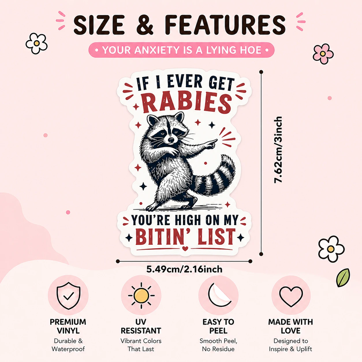 Funny Raccoon Vinyl Sticker Cute Sarcastic Animal Decal Waterproof Laptop Water Bottle Car Phone Aesthetic Gift