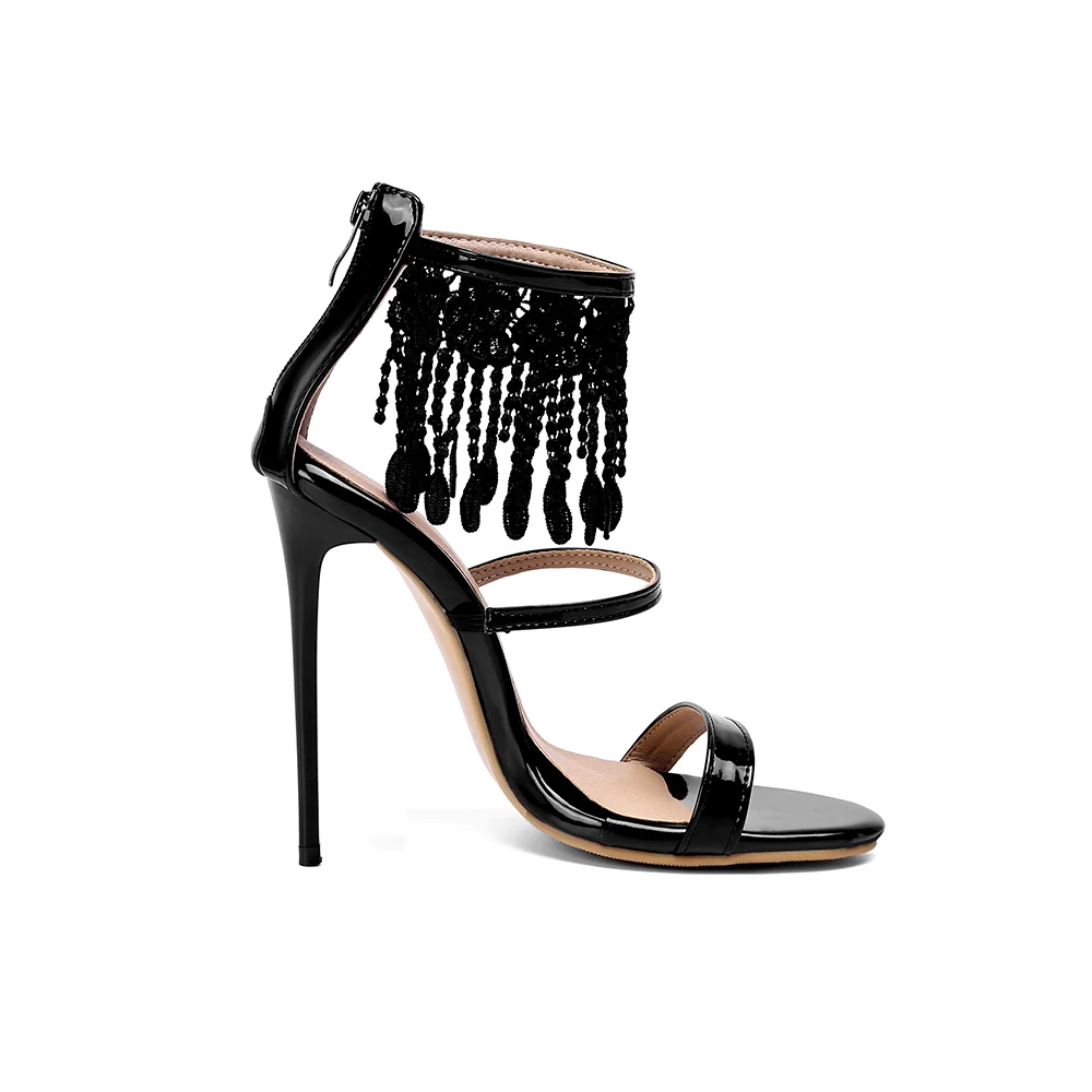 Summer New Sexy Black White Women Gladiator Sandals Glamour Tassel High Heels Lady Party Shoes Plus Big Size 10 43 47