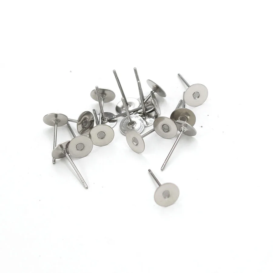 50-100Pcs/Lot 6mm Silver Color Earring Studs Blank Post Base Pins With Earring Plug Findings Ear Back For DIY Jewelry Making