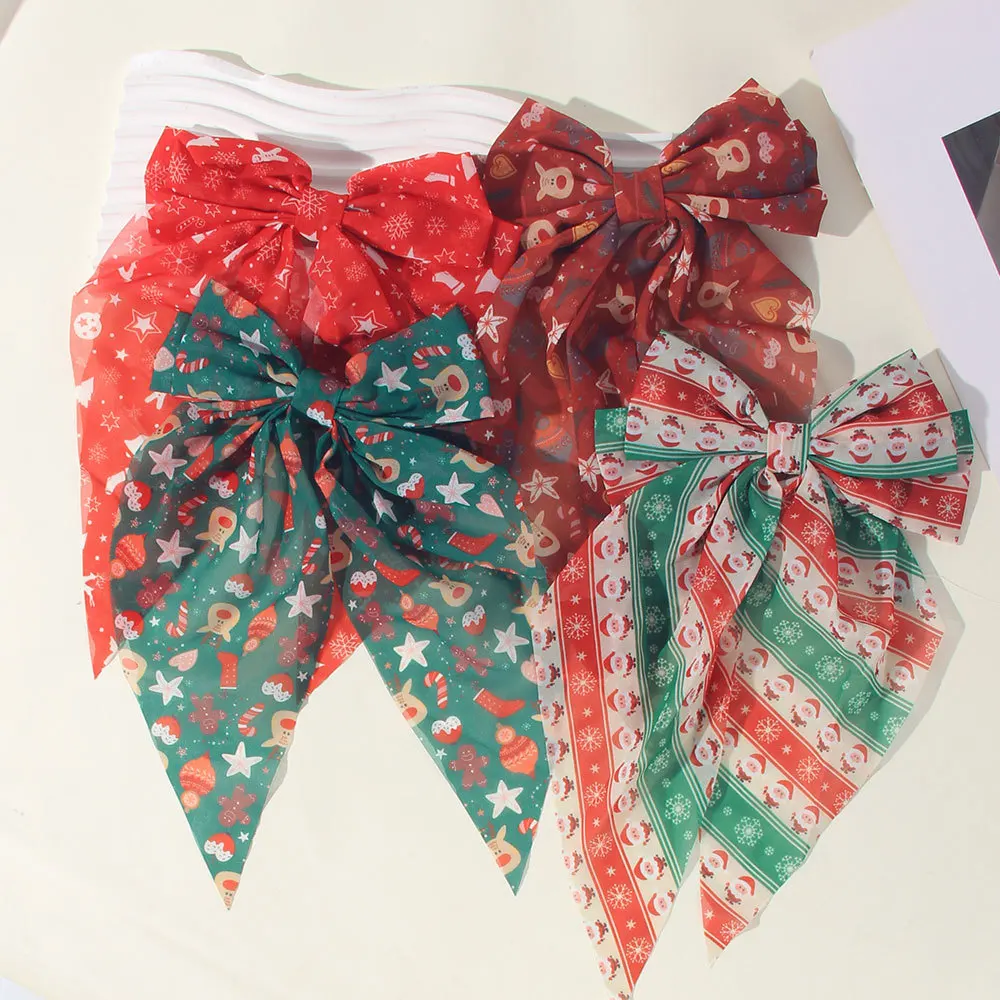 

Christmas Duckbill Hair Clip Large Bowknot Hairpin For Women Girls Ponytail Holder Xmas Tree/Santas Decor Party Hair Accessories