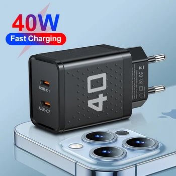 총 PD 40W 2 포트 USB C 충전기, 아이폰 14, 15, 샤오미, 삼성, 화웨이, 빠른 충전 QC 3.0 어댑터 