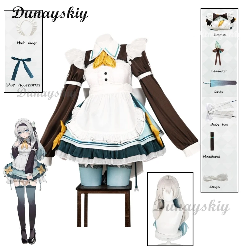 Game Honkai Star Rail Firefly Cosplay Firefly Maid Dress Wig Headwear Lolita Costume Women Girls Halloween Cosplay Customized