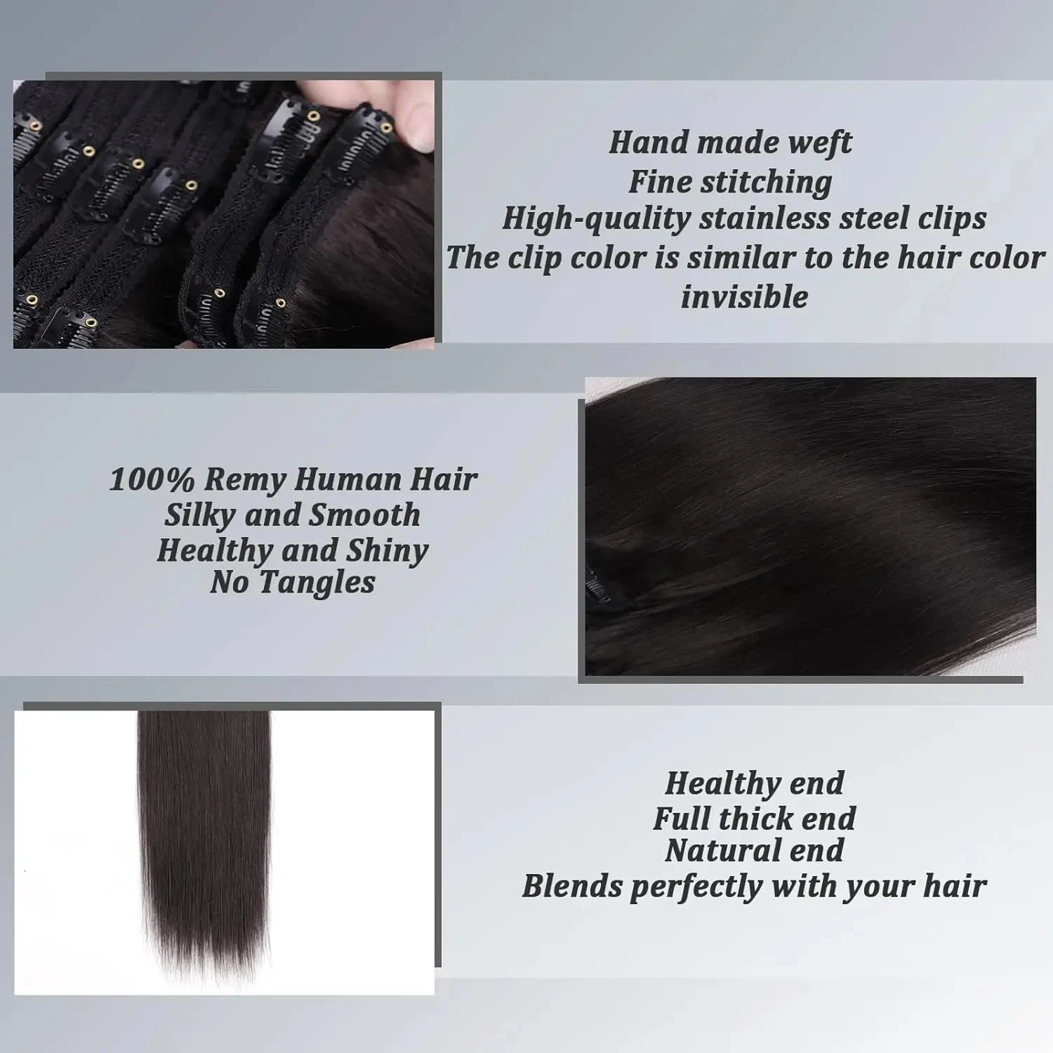 Extensiones de Cabello con Clip recto, cabello humano virgen brasileño de doble trama, negro azabache, Remy, Color Natural, # 1B, 120g por juego