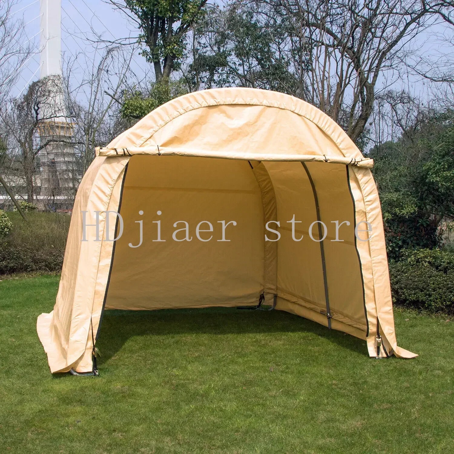 

High-Quality 10'×10'×8' Dome Roof Carport Shed Tent - Heavy-Duty Steel Auto Shelter, Portable Garage with Zippered Door On Sale