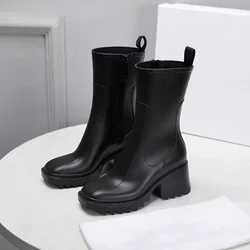 Chunky Heel wysokość zwiększenie krótkie buty kostki pcv Rainboots 2021 marka Runway kobiety gruba podeszwa buty motocyklowe dla kobiet