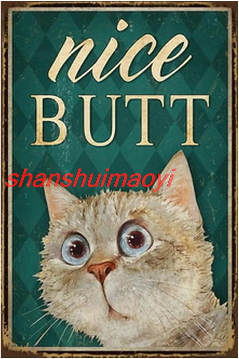 Retro Blaszany Znak Metalowy Plakat Vintage Dekoracja Ścienna Czarny Biały Kot Ładny Tyłek Toaleta Śmieszne Dekoracje Do Domu Bar Łazienka Far KMN